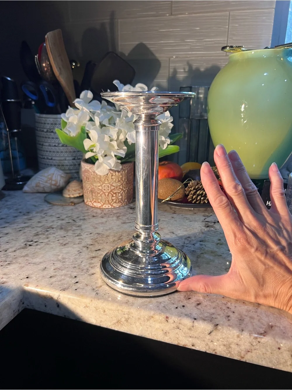 Restoration Hardware Silver Metal Pillar Candle Holder Hard to Find Price Firm